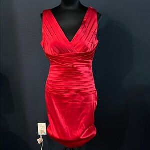 Calvin Klein sz 10 bright red satin look formal sleeveless dress v-neck